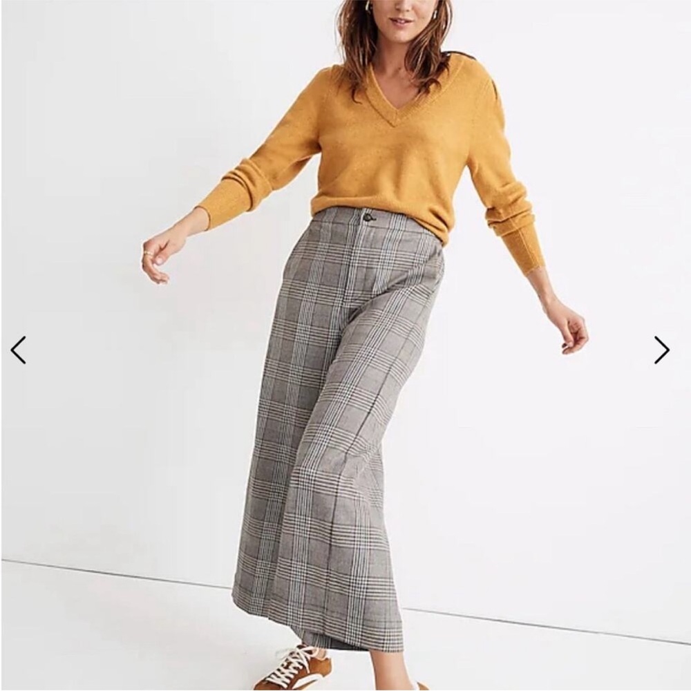 Madewell Huston Plaid Check High Rise Elastic Waist Wide Leg Crop Pant XXS